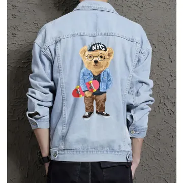 Teddy Skate Jean Jacket for Men – Gift for Skater Guys – Christmas Gift - Light Blue - Main View