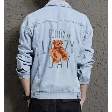 Teddy Today Is Lazyday Jean Jacket for Men – Gift for Streetwear Fans – Birthday Present - Light Blue - Main View