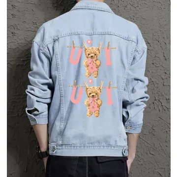 Teddy Ui Jean Jacket for Men – Gift for Streetwear Fans – Birthday Present - Light Blue - Main View