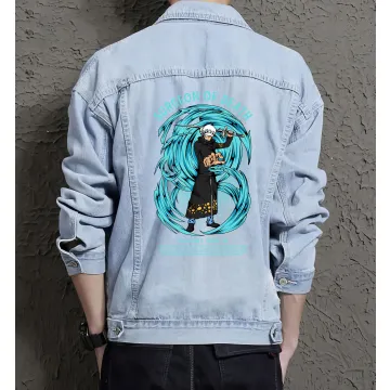 Trafalgar Law Jean Jacket for Men – Gift for Anime Fans – Birthday Present - Light Blue - Main View