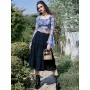 Women's Frill Midi Skirt – High Waist, Loose Fit, Solid Viscose Skirt for School or Casual Outfits
