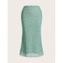 Women's Ditsy Floral Mesh Skirt – Fishtail Style, Wavy Hem, Lightweight Overlay Midi Skirt