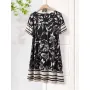 Boho Summer Dress for Women – Leaf Print, Casual Short Sleeve, Round Neck, Lightweight Vacation Outfit