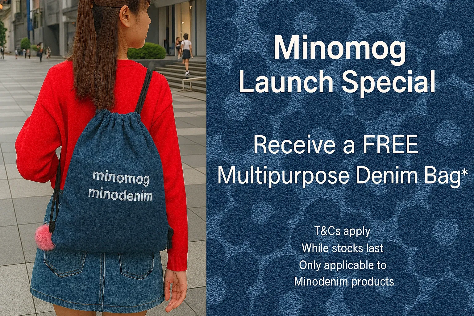 Minomog Launch Special - receive a free multipurpose denim bag